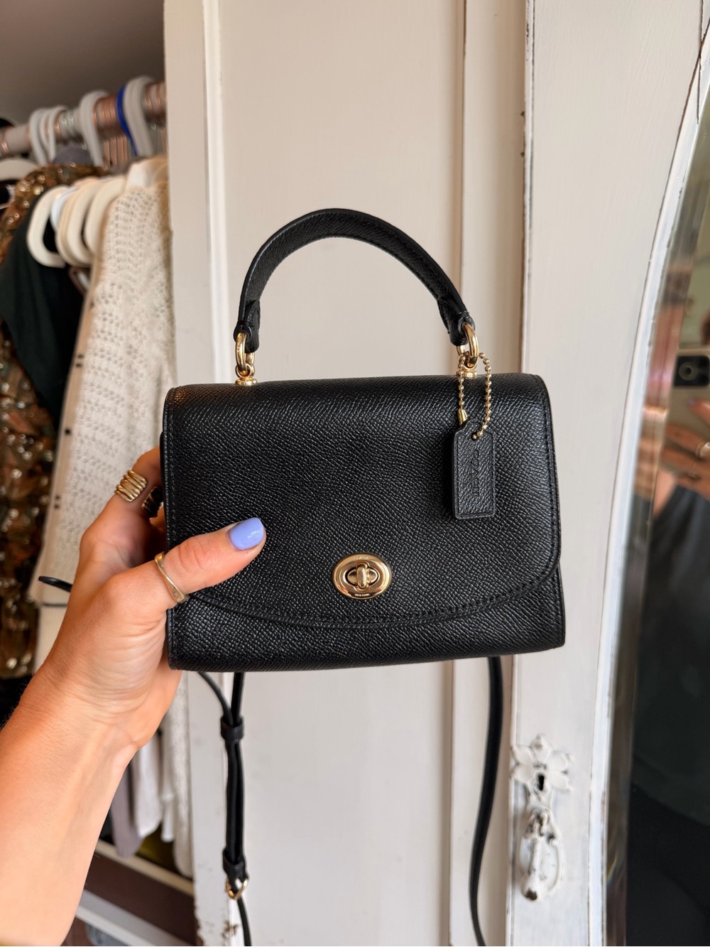 Coach Mini Black Top-Handle Crossbody Bag with Gold Hardware